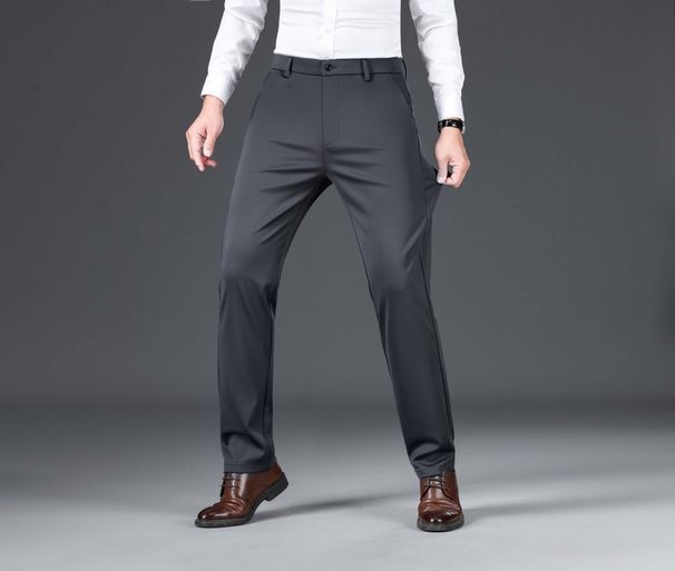 Woven Woven 2025 Autumn Winter New Thickened Stretch Anti-Wrinkle Straight Business Casual Fleece-Lined Men's Pants_viptrois.com