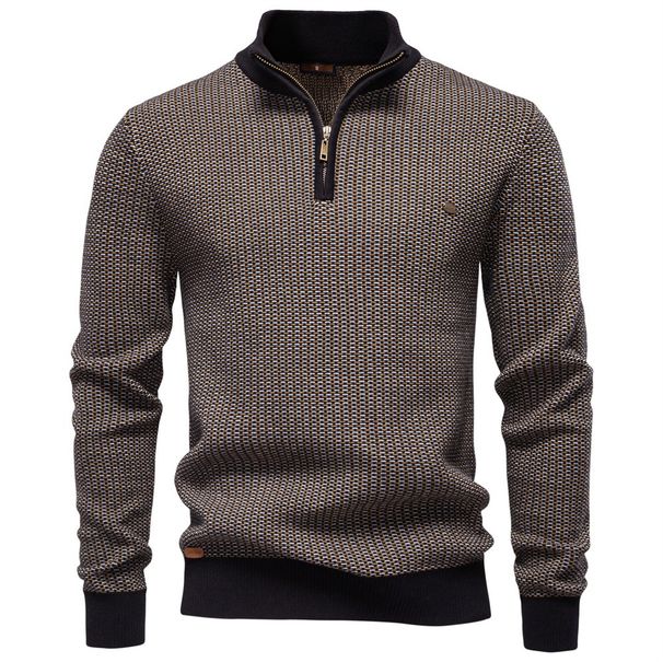 Pure 2025 Autumn Winter New European Size Cross-Border Thickened Men's Half-Zip Stand Collar Business Casual Sweater Men_viptrois.com