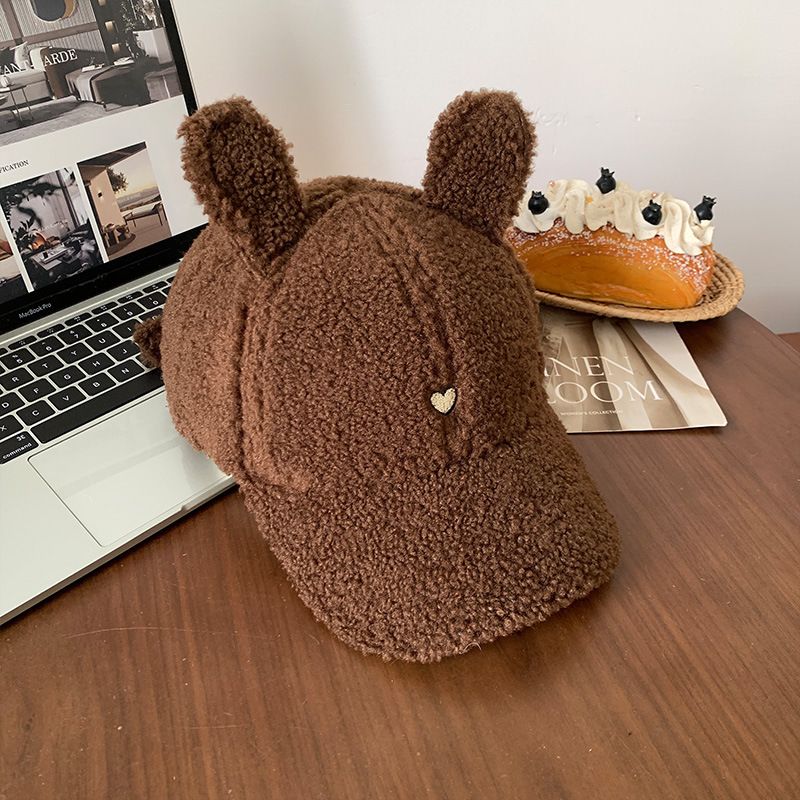 Cute Rabbit Ears Duck Tongue Women's Autumn and Winter Warm Lamb Plush Baseball Versatile Face Showing Small Hat_viptrois.com