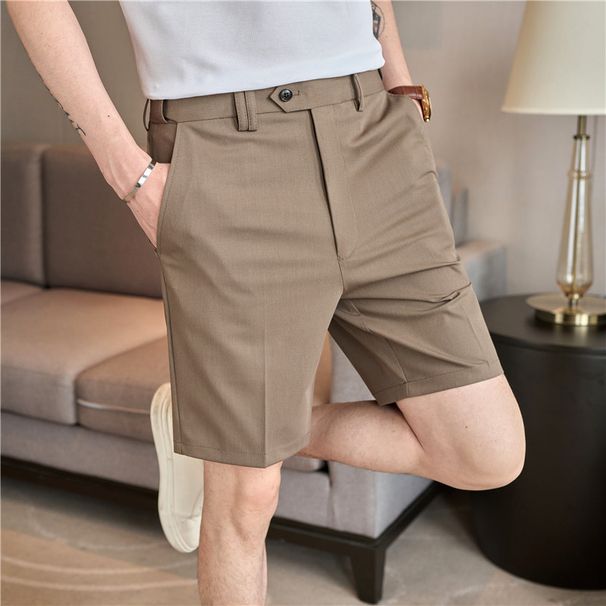 Men's Premium Solid-Color Woven Shorts – Lightweight Business Casual Summer Pants With No-Wrinkle Finish & Straight Leg Cut_viptrois.com