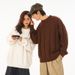 Pure Hanlu Men's Solid Color Cable Knit Design Crew Neck Unisex Autumn Winter Couple Loose Japanese Style Knitted Sweater_viptrois.com