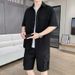 Men's Big & Tall Cargo Style Short Sleeve Shirt And Shorts Set, Relaxed Fit Summer Two-Piece Outfit Versatile Two-Piece Coordination_viptrois.com