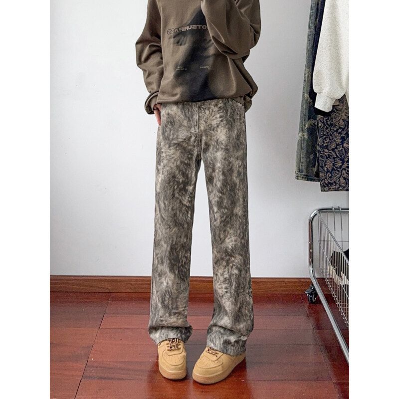 American Tie-Dye Printed Jeans For Men Spring Summer Youth Street Style Cool Straight Slim Fit Long Pants_viptrois.com