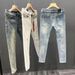 Men's Clothing Washed Blue Ripped Jeans Men's Autumn New Style Personality Scraped Slim Fit High Versatile Trousers_viptrois.com