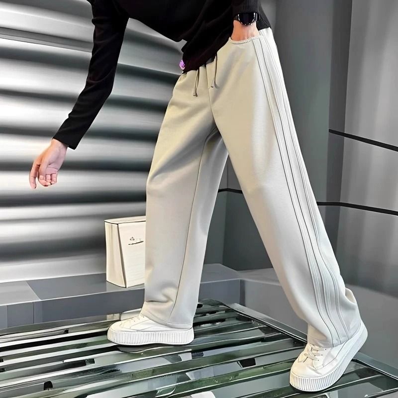 Men's Straight-Leg Sweatpants – Trendy Casual Joggers With Relaxed Fit For Spring & Fall (Paris Gray, Black, Fleece-Lined Options)_viptrois.com