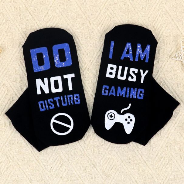 Two-color letter dispensing mid-tube socks Black cotton socks Creative casual sports game socks_viptrois.com