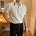Men's Clothing Spring And Summer Short Sleeved Lapel Casual Sweater For Men Simple Small Fragrance Style Concave And Convex Stripes Half Zipper Trend_viptrois.com