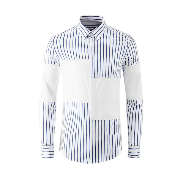 Men's Color Block Long Sleeve Shirt With Tencel Stripe Detailing - Breathable Slim Fit Casual Top For Everyday Wear_viptrois.com