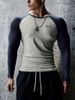 Men's Athletic Long Sleeve T-Shirt Slim Fit Contrast Sleeves Moisture Wicking Running Shirt for Training Gym Workout Top_viptrois.com