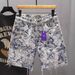 Distressed Jacquard Denim Shorts For Men, All-Over Textured Pattern Mid-Length Jean Shorts With Raw Hem, Casual Streetwear Shorts For Summer, Daily We_viptrois.com