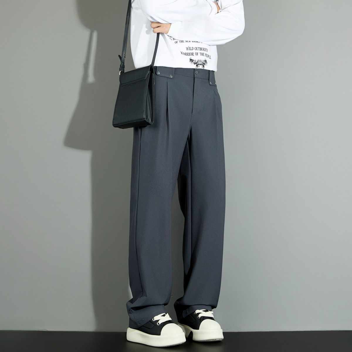 Neapolitan Men's Casual Trousers High End Clean Fit Loose Wide Leg Floor Length Spring Autumn Style_viptrois.com