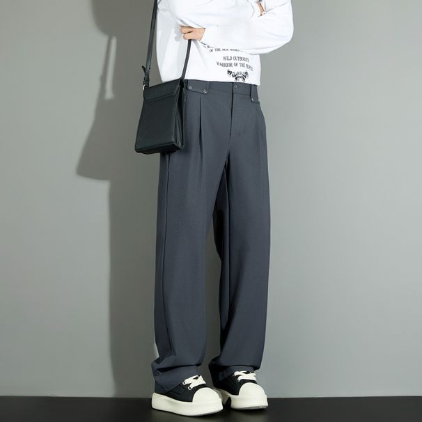 Neapolitan Men's Casual Trousers High End Clean Fit Loose Wide Leg Floor Length Spring Autumn Style_viptrois.com