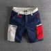 Premium Products Summer Trendy Style, Personalized Color Blocking Splicing, Washed And Worn, Slim Fit Men's Workwear Shorts, Multi Pocket_viptrois.com