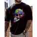 Camiseta Casual Manga Corta Con Cuello Redondo Y Estampado De Calavera Para Hombres, Verano_viptrois.com