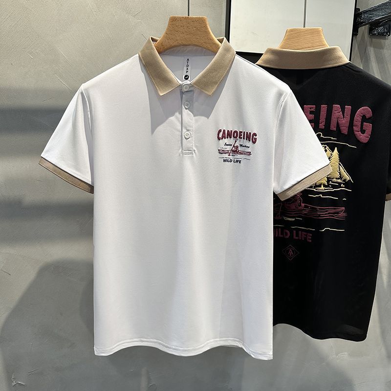Summer Fashion Brand High-end Luxury Polo Shirt Men's Short Sleeved Versatile Loose Casual Ice Feeling Flip Collar_viptrois.com
