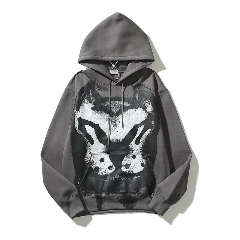 American Style Men's Sweatshirt With Dog Head Graffiti Print Loose Niche Pullover Hoodie_viptrois.com