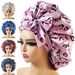 Women's Hats Tie Strap Sleeping Cap With Printed Wide Brim Oversized Satin Round Cap New Beauty Salon Hair Care Cap_viptrois.com