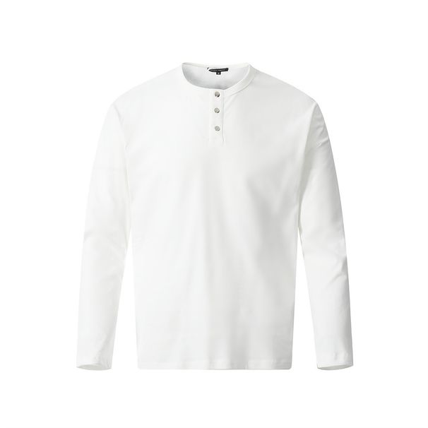 Spring And Autumn Style Simple Solid Color Base Shirt Men's Trendy Brand American Half Button Round Neck Long Sleeved_viptrois.com