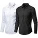 Men's Clothing White Shirt Long Sleeved Business Suit Professional Slim Black Shirt Solid Color Bottoming Shirt_viptrois.com