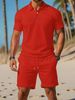 Men's Summer Casual Polo Shirt & Shorts Set - Breathable Mesh Fabric, Slim Fit, Stylish Sportswear For Outdoor Activities_viptrois.com
