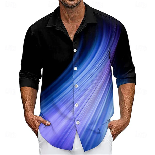 Camisa De Manga Larga Para Hombre Con Estampado 3D De Rayas Geométricas, Ropa De Solapa De Manga Larga, Moda De Otoño, Ropa Informal Unisex_viptrois.com