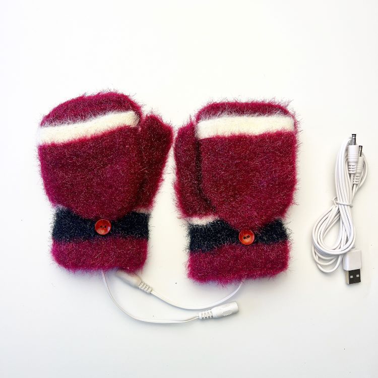 Heating Gloves Children's USB half-finger flip over electric gloves Student's extra thick mink velvet thermal gloves_viptrois.com