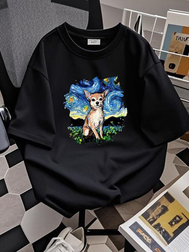 NEW LIMITED Chihuahua Starry Night Dog Lover Art Van Gogh T-Shirt Size S-5XL Comfortable Stretched Soft Unisex Casual Homme Versatile Summer_viptrois.com