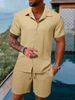 2023 Summer Men's Shirt Casual Loose Short Sleeved Shorts Beach Set_viptrois.com