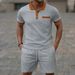 Men's Waffle-Knit Short Sleeve Suit - Lapel Collar & Chest Pocket Button-Up Shirt With Matching Shorts_viptrois.com
