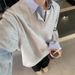 New Loose Long Sleeved Lapel Top Men's Contrasting Color Patchwork Shirt Collar Sweatshirt_viptrois.com