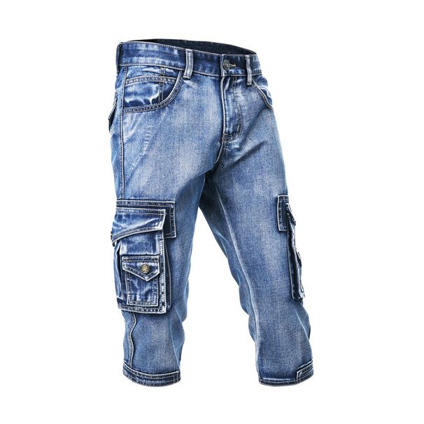 Men's Clothing Summer Thin Elastic Multi Pocket Workwear Shorts Slim Fit Denim Shorts Cropped Pants Casual Jeans For Men_viptrois.com