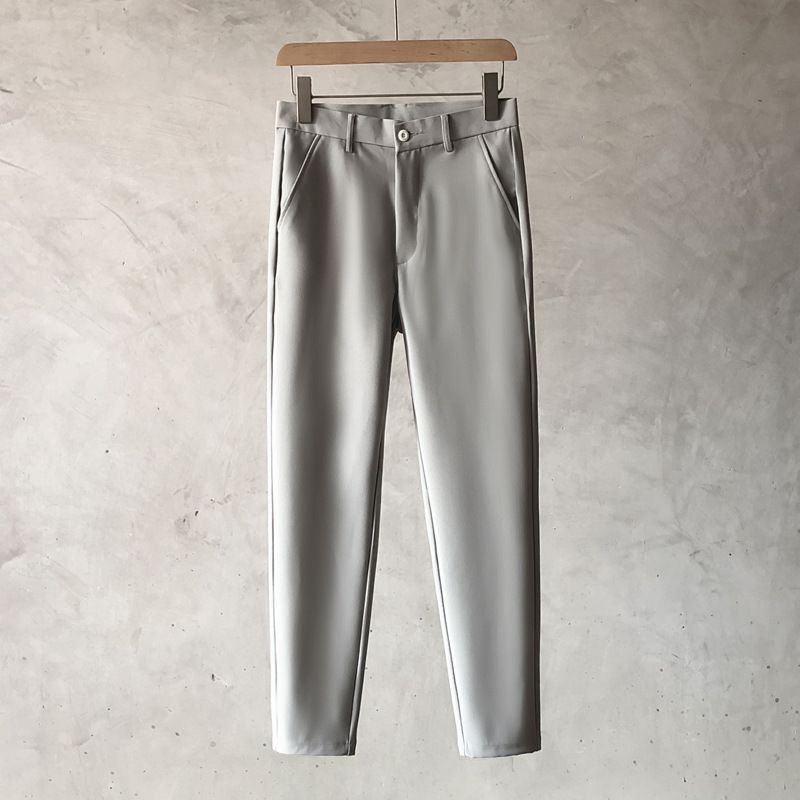Autumn Cropped Trousers For Men Style Business Seamless Slim Fit Casual Straight Leg Suit Pants_viptrois.com