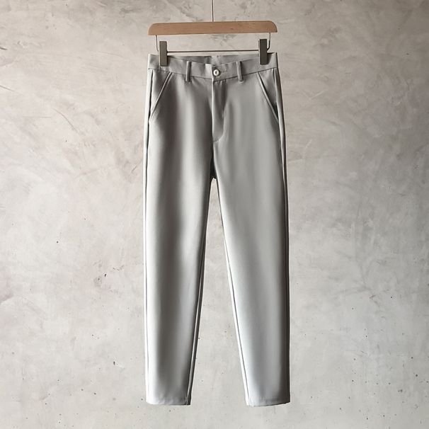 Autumn Cropped Trousers For Men Style Business Seamless Slim Fit Casual Straight Leg Suit Pants_viptrois.com