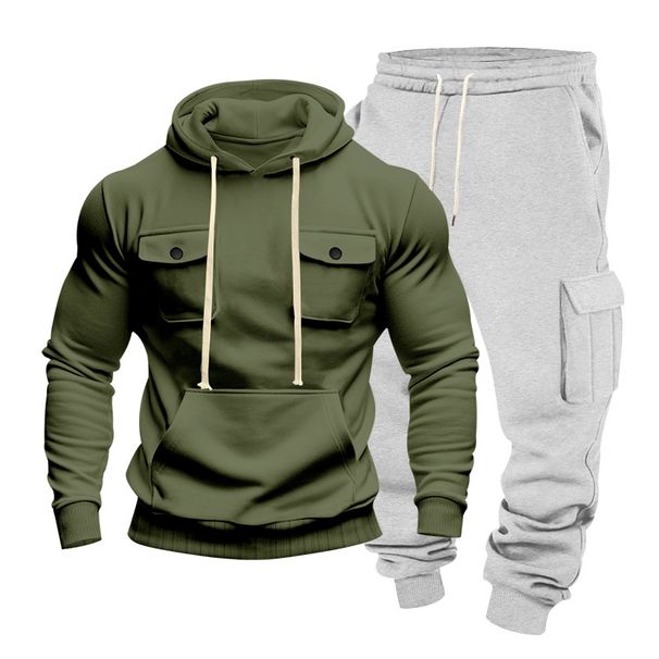 Men's Style Heavyweight Fleece Hooded Sweatshirt And Sweatpants Set Winter Outdoor Workwear Loose Fitting_viptrois.com