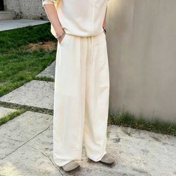 Summer Thin Lyocell Linen Men's Casual Pants Vintage Style Loose Wide Leg Curved Blade Fashionable Bottoms_viptrois.com