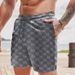 Men's Clothing Summer New Zipper Pocket Shorts Checkerboard Jacquard Sports Shorts Casual Beach Pants_viptrois.com