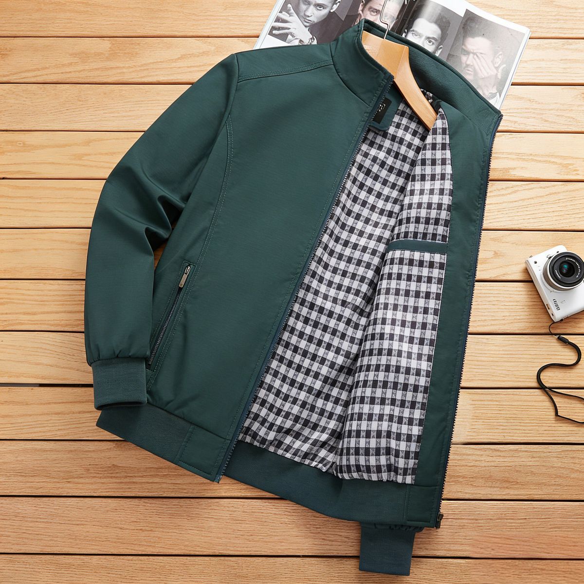 Men's Business Casual Stand Collar Jacket Plus Size Loose Dad Top Spring Autumn New_viptrois.com