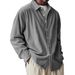 Men's Cross-border European Corduroy Shirt Loose Trend Long Sleeve Solid Color Lapel Simple Casual_viptrois.com
