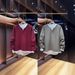 Men's Casual Long Sleeve Pullover Hoodie - Fashionable Two-Tone Layered T-Shirt Design, Slim Fit, Versatile For Everyday Wear (Black, Red, Khaki)_viptrois.com