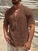 Men's Clothing Single Layer Breathable Stand Up Collar Short Sleeved Shirt Fashion Simple Solid Color Shirt_viptrois.com