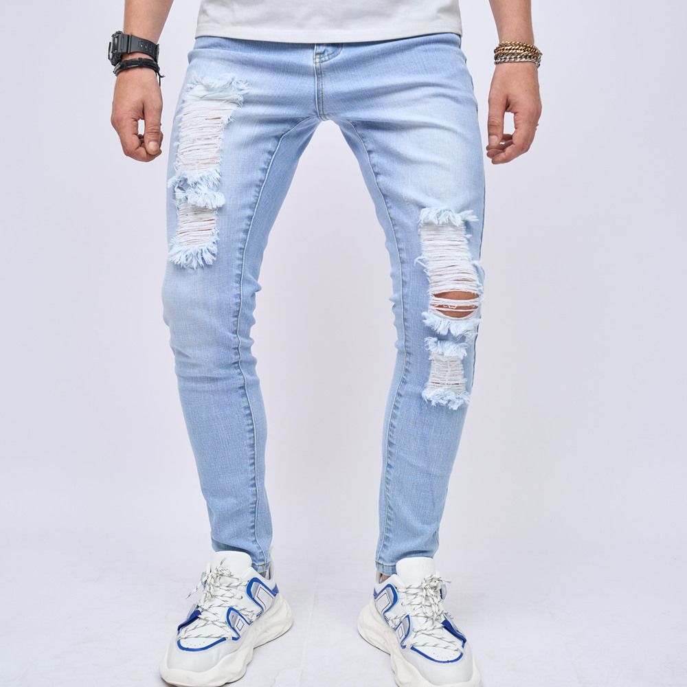 Men's Slim Fit Ripped Jeans – Stretch Skinny Denim Pants With Distressed Details For Casual & Streetwear (XS-2XL, Mid-Rise, 85% Cotton)_viptrois.com