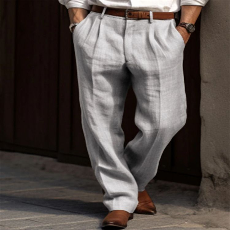 Men's Cotton-Linen Casual Pants – Straight Fit Spring/Autumn Trousers In Black/Gray/Khaki/Army Green (Sizes S-3XL, Breathable & Lightweight)_viptrois.com