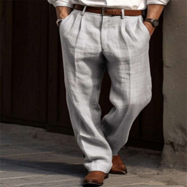 Men's Cotton-Linen Casual Pants – Straight Fit Spring/Autumn Trousers In Black/Gray/Khaki/Army Green (Sizes S-3XL, Breathable & Lightweight)_viptrois.com