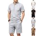 Men's Summer Henley Collar Short Sleeved Shirt And Shorts Set Style 250g Textured Jacquard Two-Piece Set_viptrois.com