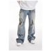 Men's Washed Denim Pants Spring Autumn Swallow New Style Heart Graffiti Print Loose Straight Leg Slightly Elastic_viptrois.com