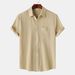 Goods 2024 Summer New Solid Color Lapel Short Sleeved Shirt Men's_viptrois.com