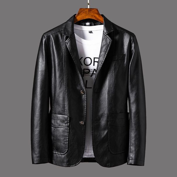 Men's Slim Fit PU Leather Blazer – Business Casual Jacket With Notched Lapel (M-6XL, Black/Brown/Khaki, Lightweight Spring Wear)_viptrois.com