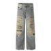 Unisex Distressed Embroidered Washed Jeans – Loose Straight Leg Denim Pants For Men & Women, Vintage Streetwear Style_viptrois.com