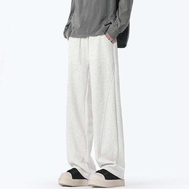 Men's American Style Heavyweight Cleanfit Grey Sweatpants Trendy Brand Patchwork Loose Wide Leg Casual Sports Pants_viptrois.com