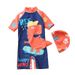 Children's Swimsuit Boy One Piece Dinosaur Hooded Swimsuit Long Sleeved Beach Sunscreen Baby Hot Spring Swimsuit_viptrois.com